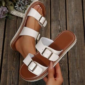 White Double Strap Sandals